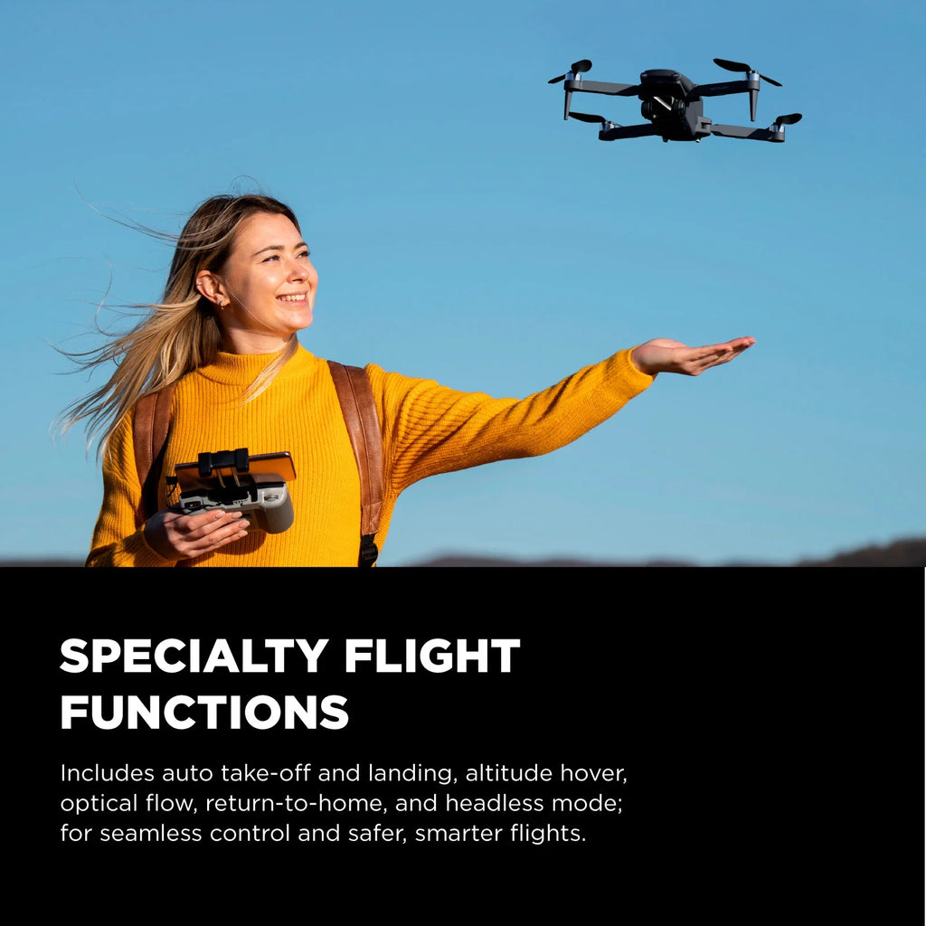 SKYFLOW GPS Foldable 4K UHD Camera Drone for Adults with Live Video Feed, 5" Touchscreen Remote, 3-Axis Gimbal, Brushless Motors, Auto Return, Optical Flow & Carry Case