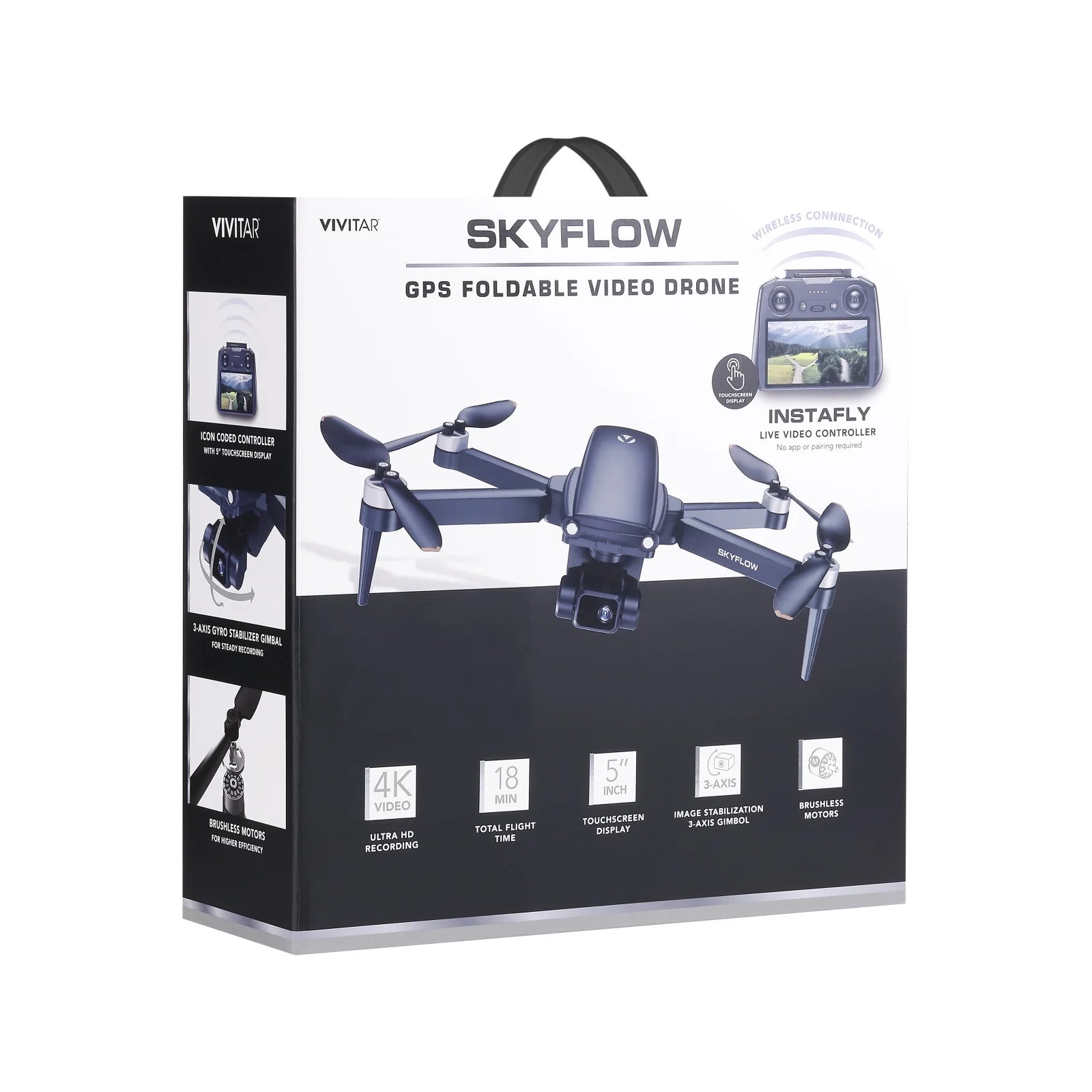 SKYFLOW GPS Foldable 4K UHD Camera Drone for Adults with Live Video Feed, 5" Touchscreen Remote, 3-Axis Gimbal, Brushless Motors, Auto Return, Optical Flow & Carry Case